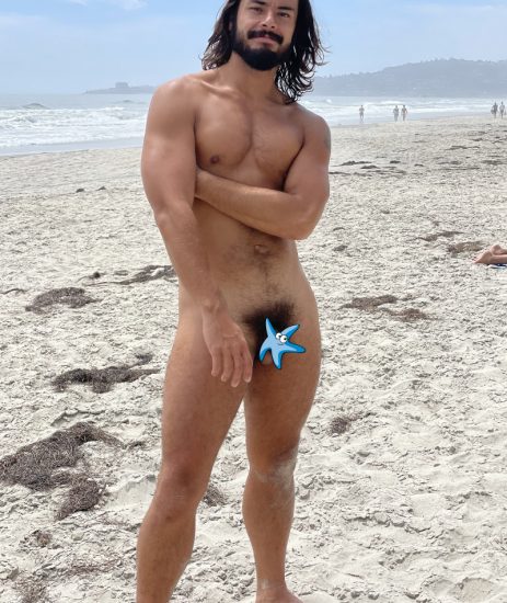 Bearded nude man on the beach