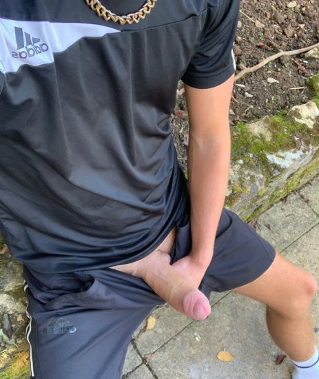 Big hard cock out of shorts