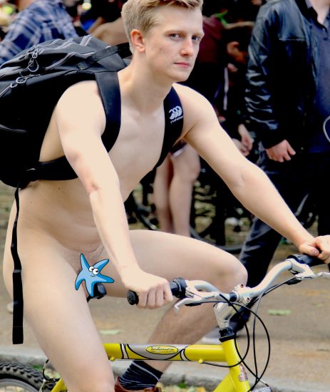 Blonde nude bike rider
