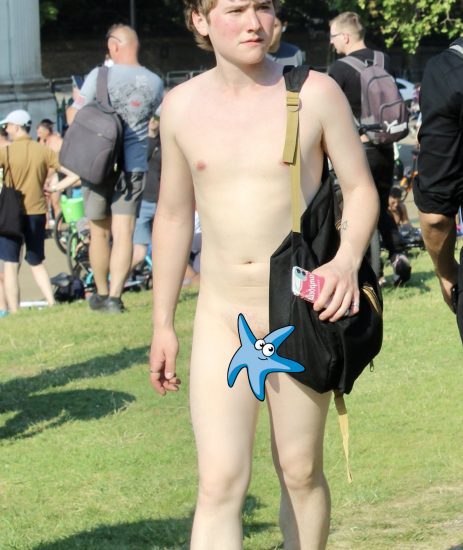 Cute nude boy in a park