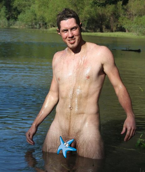 Dirty nude guy in a lake