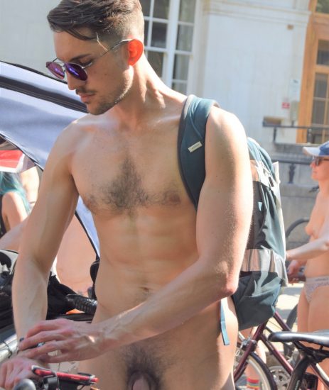 Handsome nude bike guy