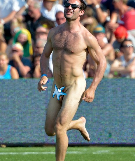 Handsome nude streaker running