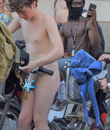 Naked bike ride boy
