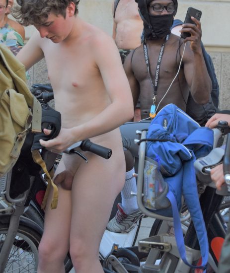 Naked bike ride boy