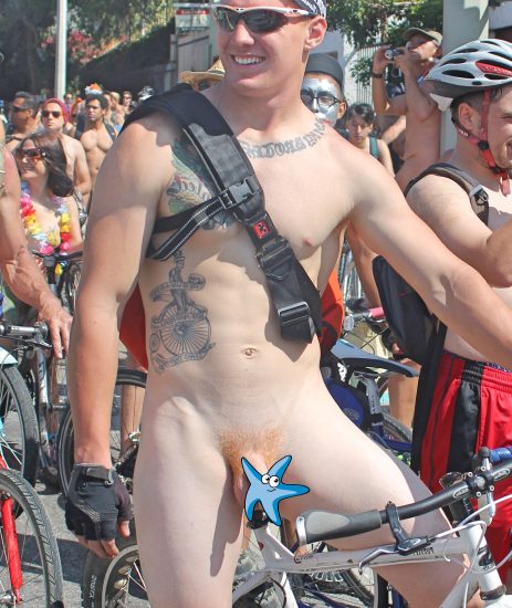 Naked biker with red pubes