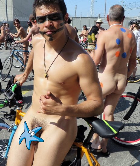 Naked boy on his bike