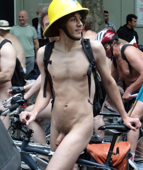 Naked guy on a bicycle