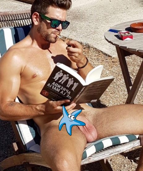 Naked man reading a book