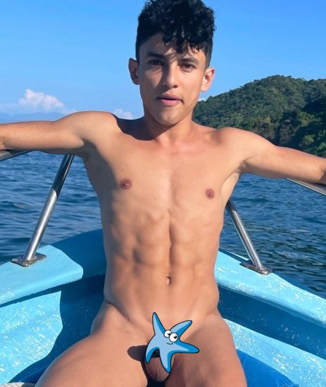 Nude boy on a boat