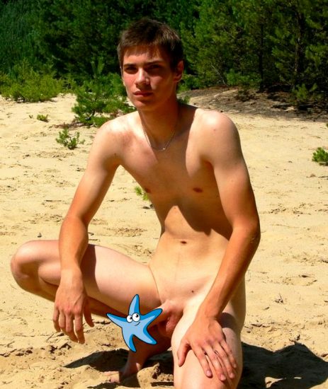 Nude boy with a big boner