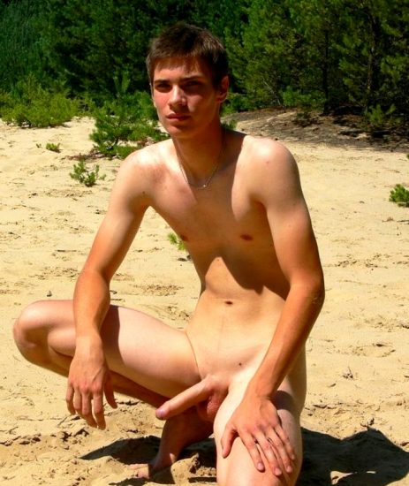 Nude boy with a big boner