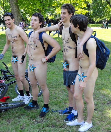 Nude boys in a park