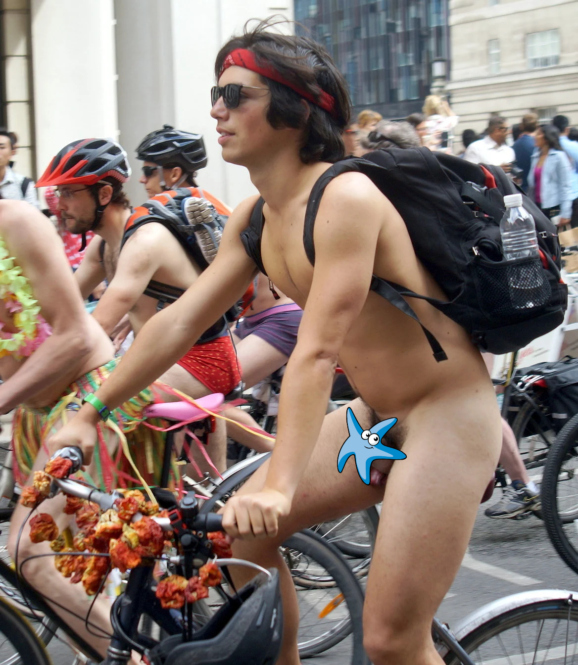 Nude dude on a bicycle