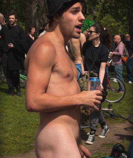 Nude man in a park