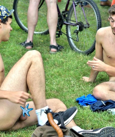Nude men in a park