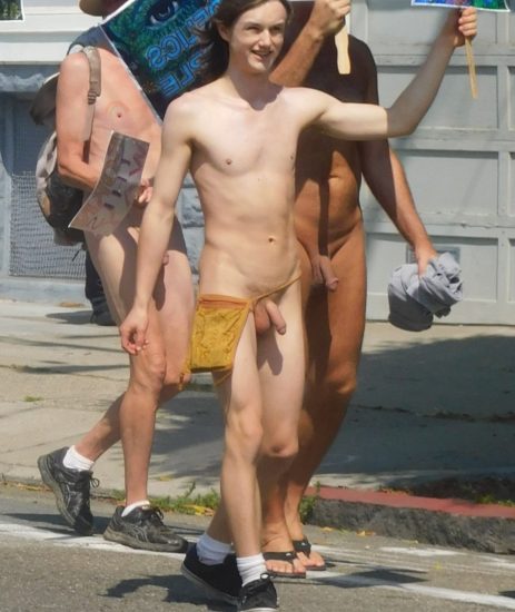 Nude twink on a street