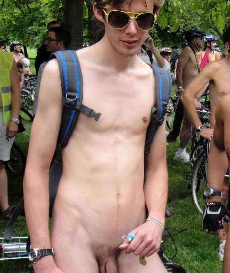 Slim nude guy outdoors