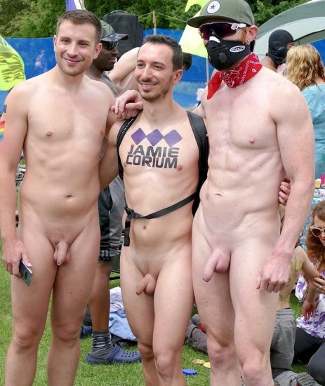 Three guys with uncut penises